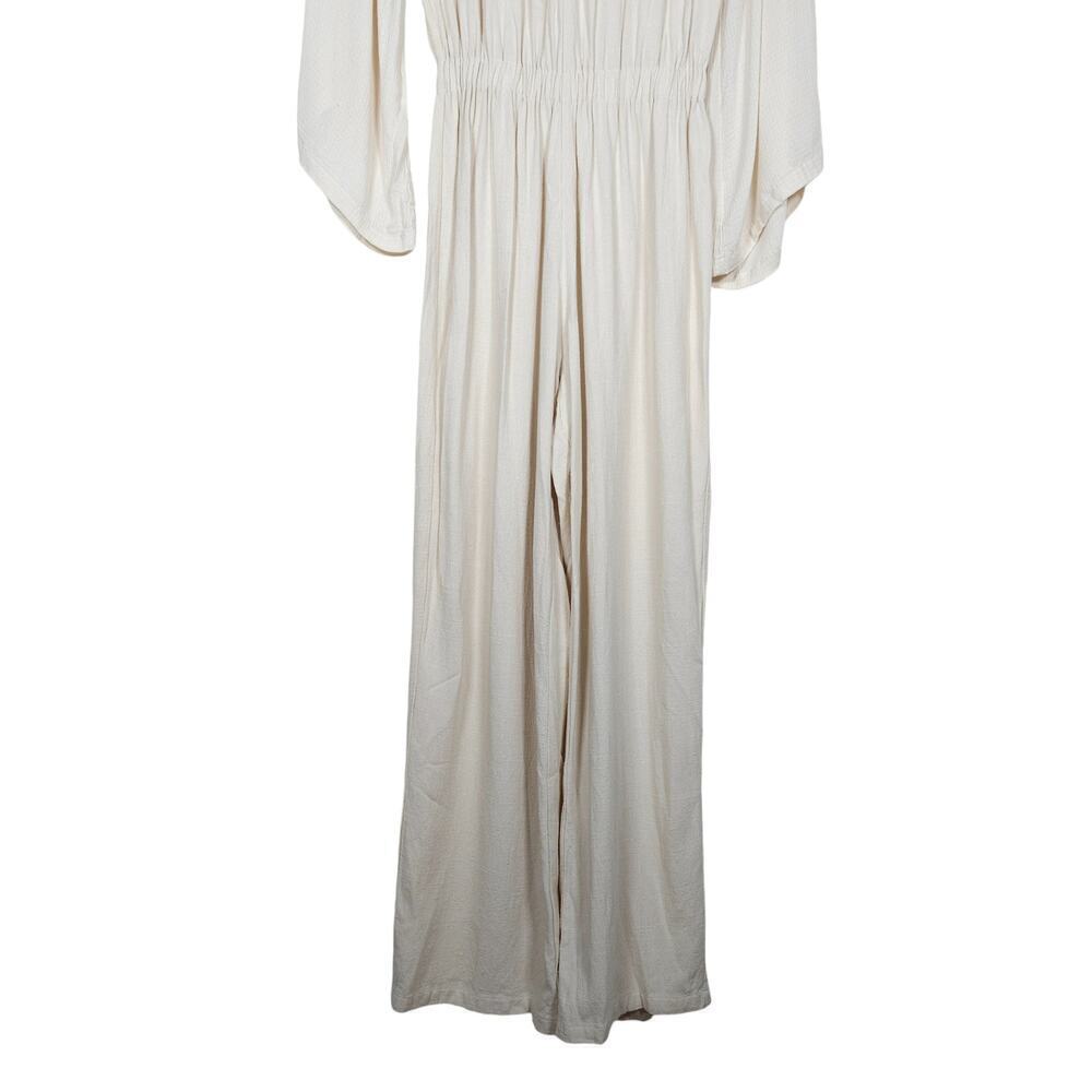 Indah Jumpsuit Small Cream Linen Blend Long Sleeves Neck Tie One Piece Outfit - Picture 7 of 15